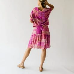 Piper & Scoot: The San Lucas Patchwork Skirt In Fuchsia Bottoms + Jumpsuits