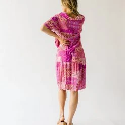 Piper & Scoot: The San Lucas Patchwork Skirt In Fuchsia Bottoms + Jumpsuits