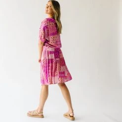 Piper & Scoot: The San Lucas Patchwork Skirt In Fuchsia Bottoms + Jumpsuits
