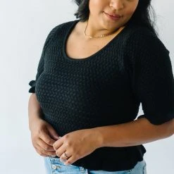 Piper & Scoot The Fairview Crochet Detail Sweater In Black Tops