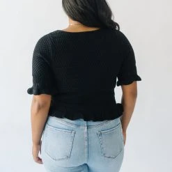 Piper & Scoot The Fairview Crochet Detail Sweater In Black Tops