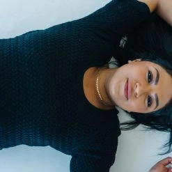 Piper & Scoot The Fairview Crochet Detail Sweater In Black Tops