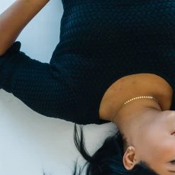 Piper & Scoot The Fairview Crochet Detail Sweater In Black Tops