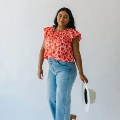 Piper & Scoot Tops The Freddy Floral Blouse In Coral