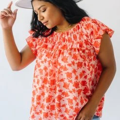 Piper & Scoot Tops The Freddy Floral Blouse In Coral