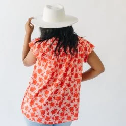 Piper & Scoot Tops The Freddy Floral Blouse In Coral