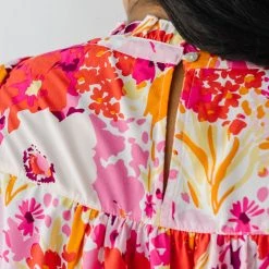 Piper & Scoot The Lanza Ruffle Blouse In Pink Floral Tops