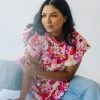 Piper & Scoot The Lanza Ruffle Blouse In Pink Floral Tops