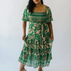 Piper & Scoot The Kallie Patterned Midi Dress In Green
