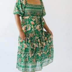 Piper & Scoot The Kallie Patterned Midi Dress In Green