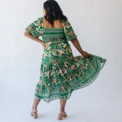 Piper & Scoot The Kallie Patterned Midi Dress In Green