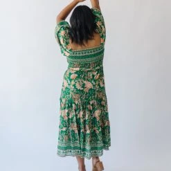 Piper & Scoot The Kallie Patterned Midi Dress In Green