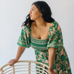 Piper & Scoot The Kallie Patterned Midi Dress In Green