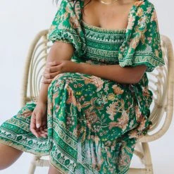 Piper & Scoot The Kallie Patterned Midi Dress In Green