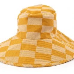 Piper & Scoot The Wide Brim Hat In Vintage Gold Check