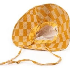 Piper & Scoot The Wide Brim Hat In Vintage Gold Check