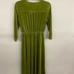 Piper & Scoot Dresses The Isla Velvet 3/4 Sleeve Wrap Dress In Chartreuse