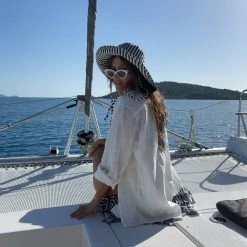 Piper & Scoot The Wide Brim Hat In Navy Stripe Accessories