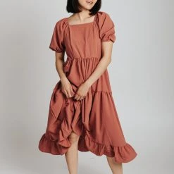 Piper & Scoot The Poppy Puff Sleeve Dress In Clay Dresses