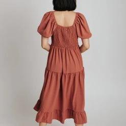 Piper & Scoot The Poppy Puff Sleeve Dress In Clay Dresses