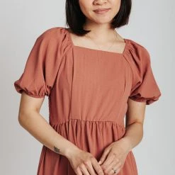 Piper & Scoot The Poppy Puff Sleeve Dress In Clay Dresses