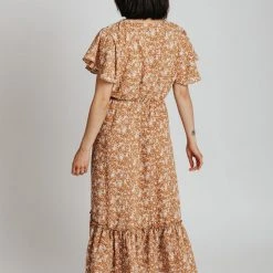 Piper & Scoot The Ammon Floral Midi Dress In Tan Dresses