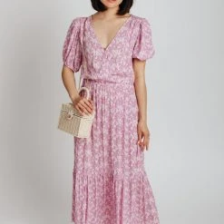 Piper & Scoot The Lansing Floral Wrap Dress In Pink Lilac