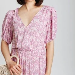 Piper & Scoot The Lansing Floral Wrap Dress In Pink Lilac