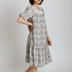 Piper & Scoot The Zuri Square Neck Dress With Lace Detail In Black + Cream