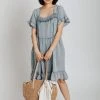 Piper & Scoot The Embassy Smocked Square Neck Dress In Denim