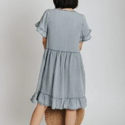 Piper & Scoot The Embassy Smocked Square Neck Dress In Denim