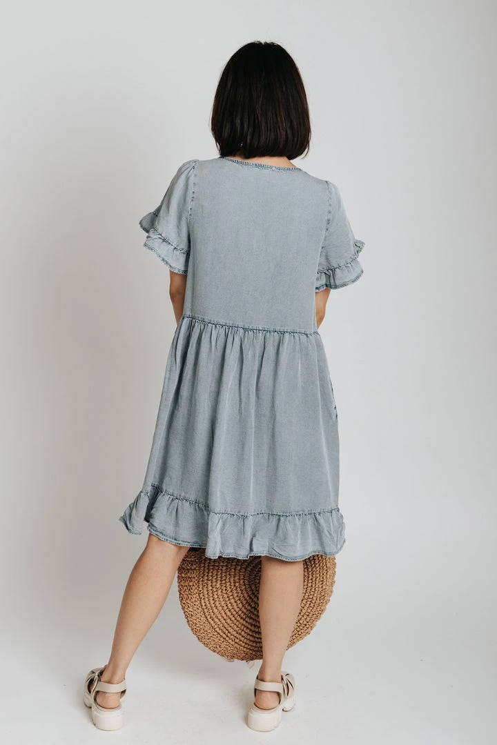 Piper & Scoot The Embassy Smocked Square Neck Dress In Denim