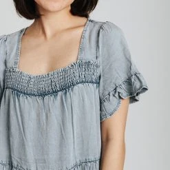 Piper & Scoot The Embassy Smocked Square Neck Dress In Denim