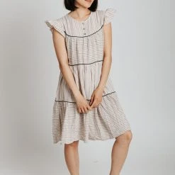 Piper & Scoot The Winfrey Tiered Stripe Dress In Taupe Dresses