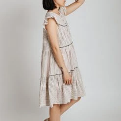 Piper & Scoot The Winfrey Tiered Stripe Dress In Taupe Dresses