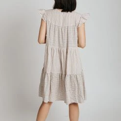 Piper & Scoot The Winfrey Tiered Stripe Dress In Taupe Dresses