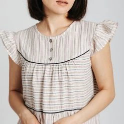 Piper & Scoot The Winfrey Tiered Stripe Dress In Taupe Dresses