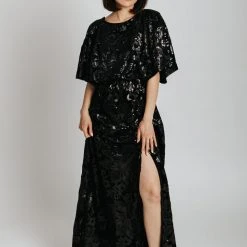 Piper & Scoot The Hull Sequin Detail Maxi Dress In Black Dresses