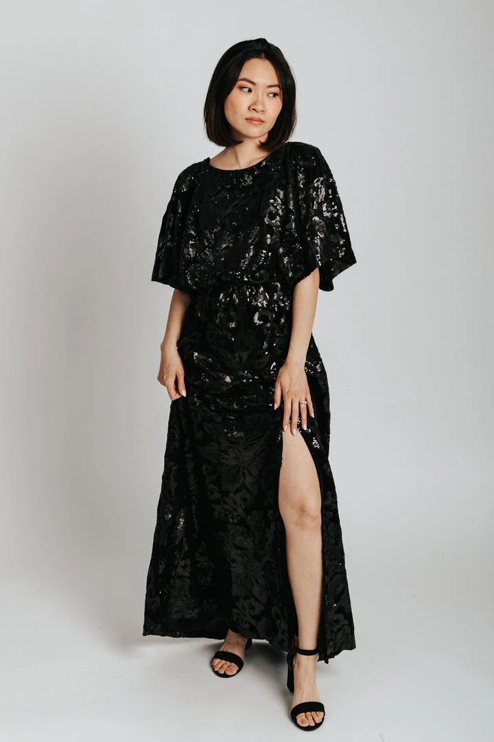 Piper & Scoot The Hull Sequin Detail Maxi Dress In Black Dresses