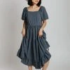 Piper & Scoot The Poppy Puff Sleeve Dress In Slate Blue Dresses