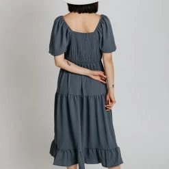 Piper & Scoot The Poppy Puff Sleeve Dress In Slate Blue Dresses