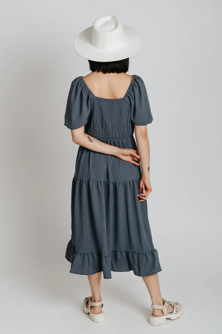 Piper & Scoot The Poppy Puff Sleeve Dress In Slate Blue Dresses