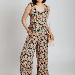 Piper & Scoot The Geddie Tank Floral Jumpsuit In Navy