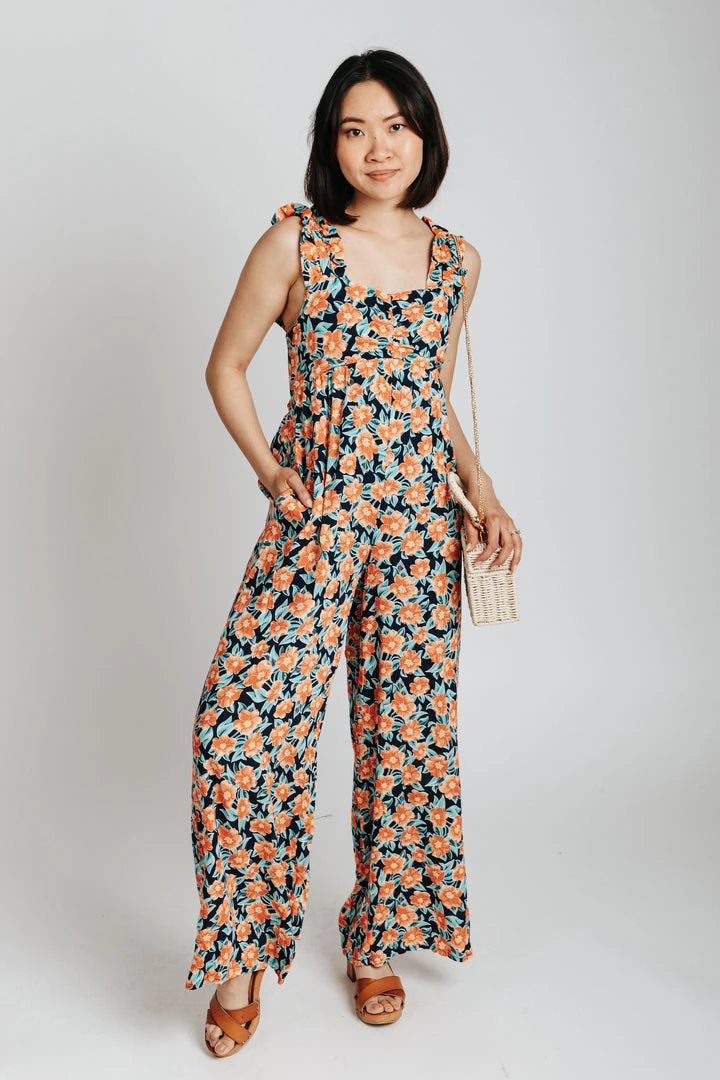 Piper & Scoot The Geddie Tank Floral Jumpsuit In Navy