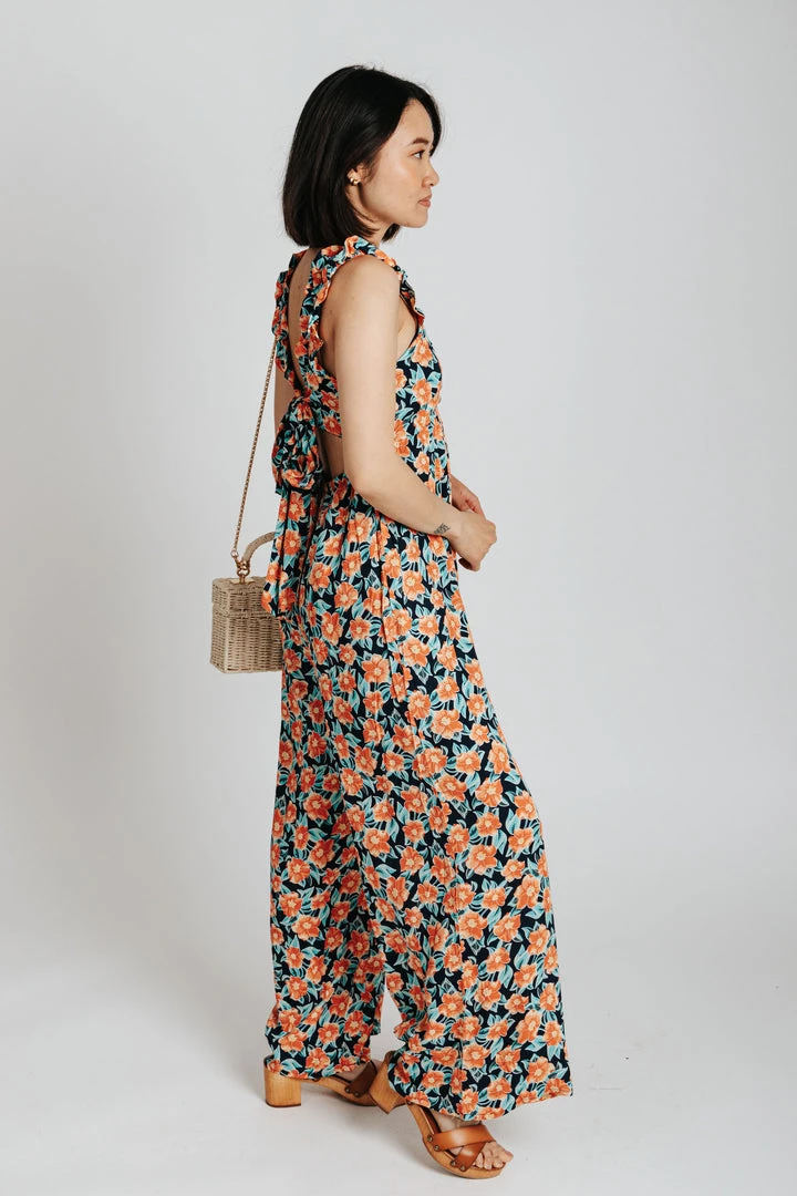 Piper & Scoot The Geddie Tank Floral Jumpsuit In Navy