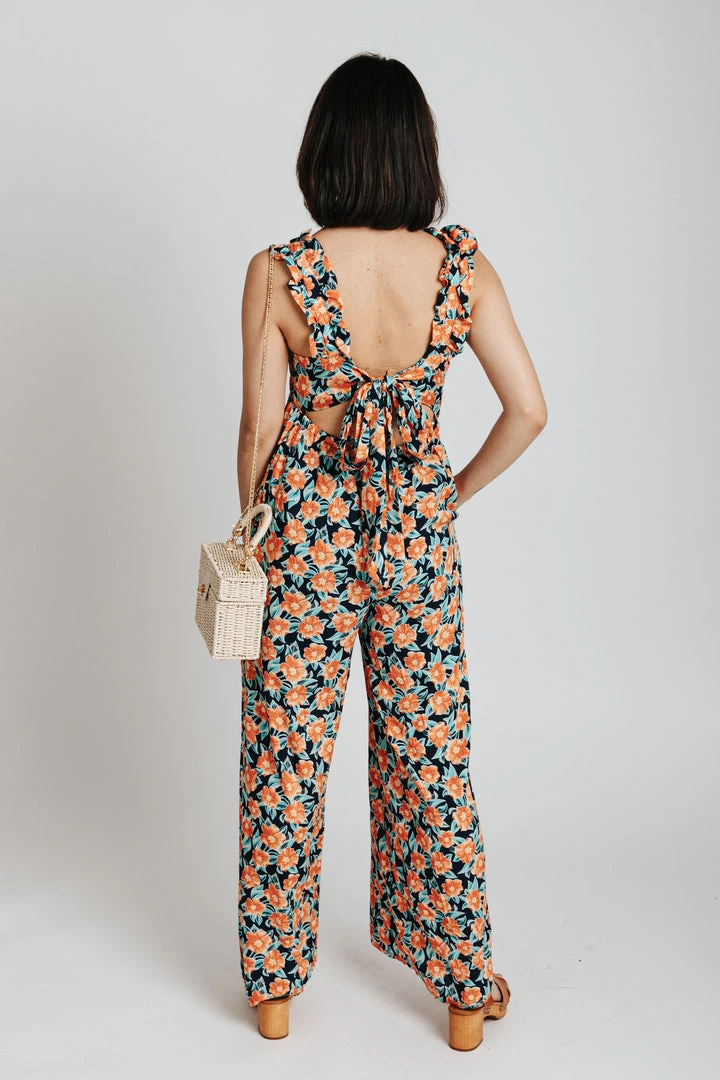 Piper & Scoot The Geddie Tank Floral Jumpsuit In Navy