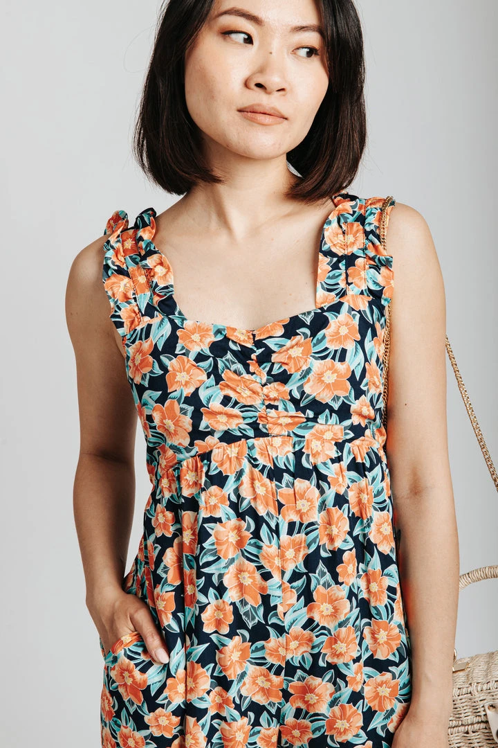 Piper & Scoot The Geddie Tank Floral Jumpsuit In Navy