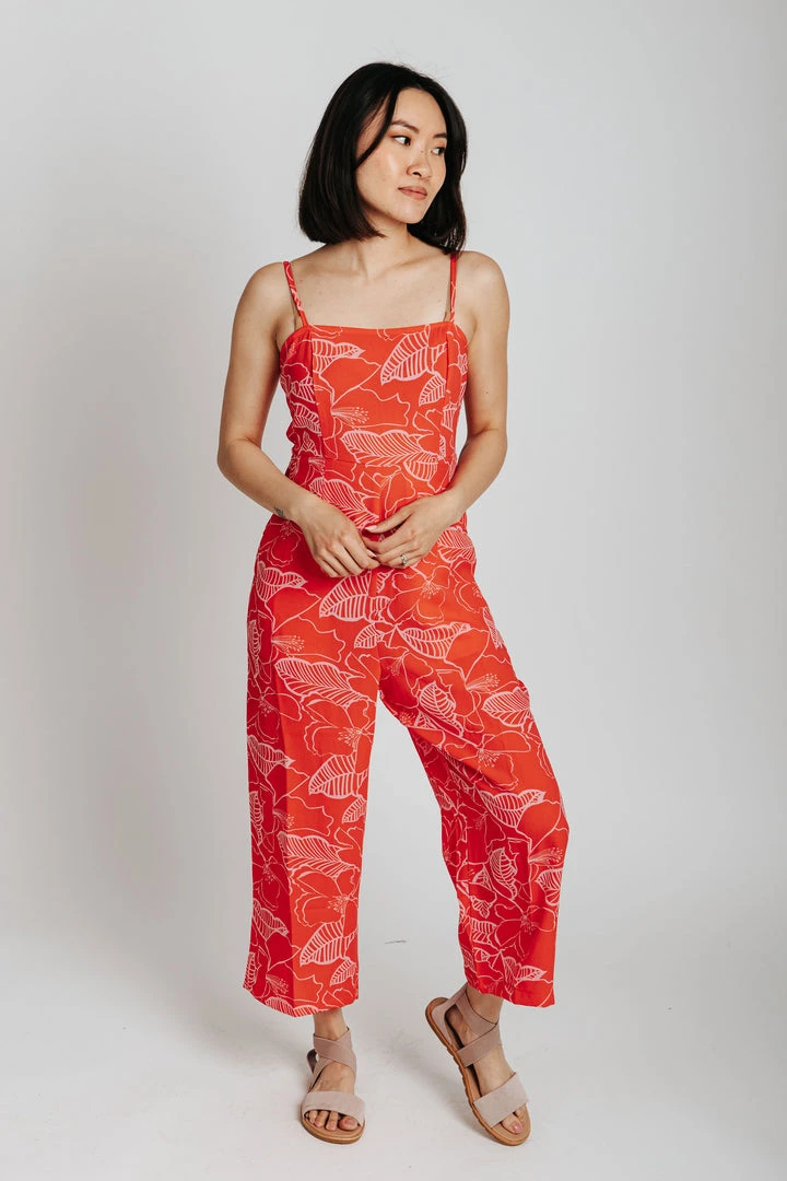 Piper & Scoot The Sammy Square Neck Jumpsuit In Red + Pink Bottoms + Jumpsuits