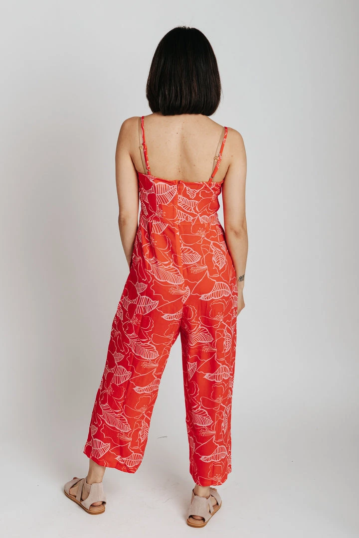 Piper & Scoot The Sammy Square Neck Jumpsuit In Red + Pink Bottoms + Jumpsuits