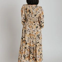 Piper & Scoot The Aero Smocked Midi Dress In Mustard Floral